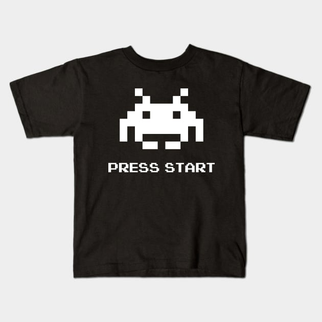 Press Start Space Invaders Kids T-Shirt by Anthonny_Astros